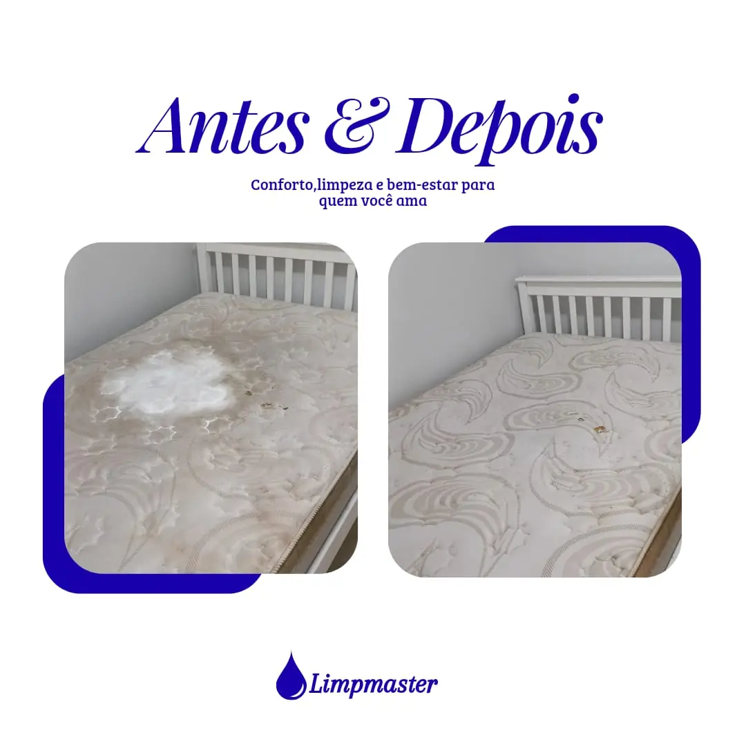 Antes e depois — sofá higienizado pela LimpMaster