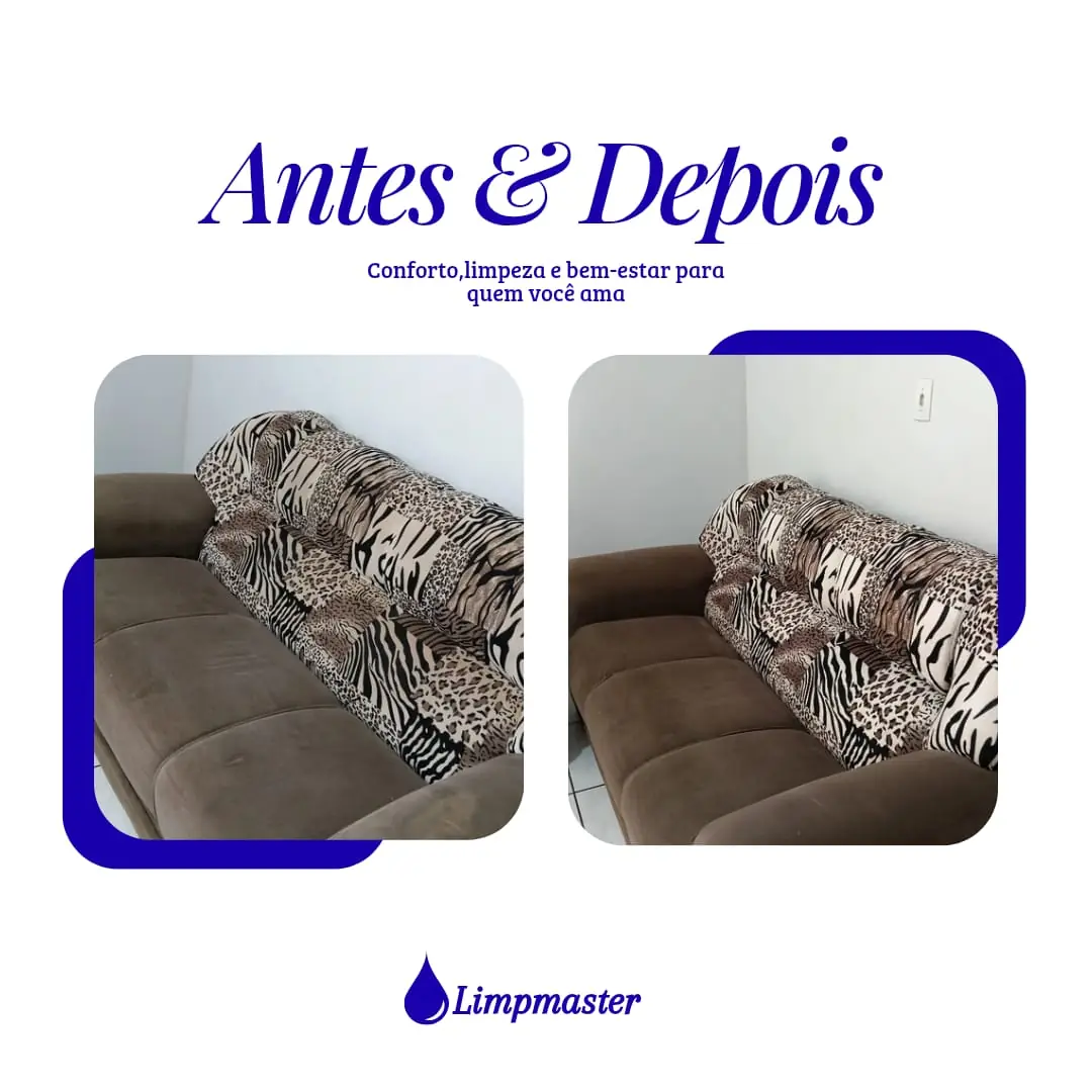 Antes e depois — sofá higienizado pela LimpMaster