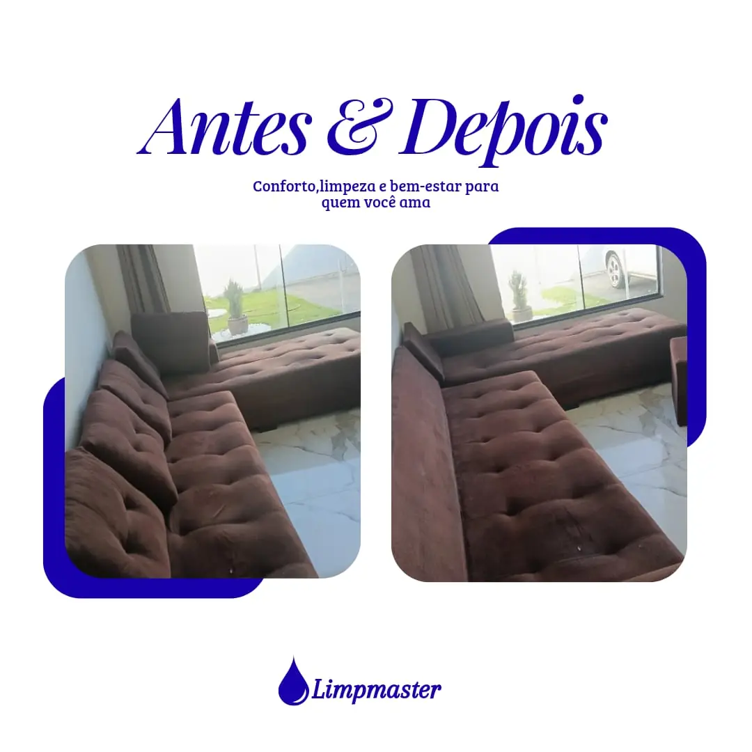 Antes e depois — sofá higienizado pela LimpMaster