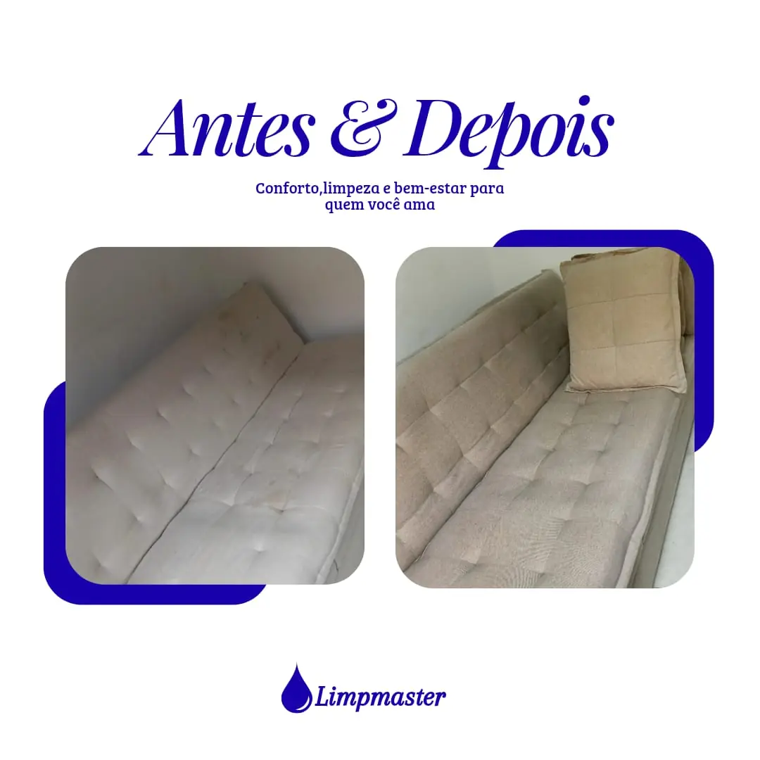 Antes e depois — estofado higienizado pela LimpMaster