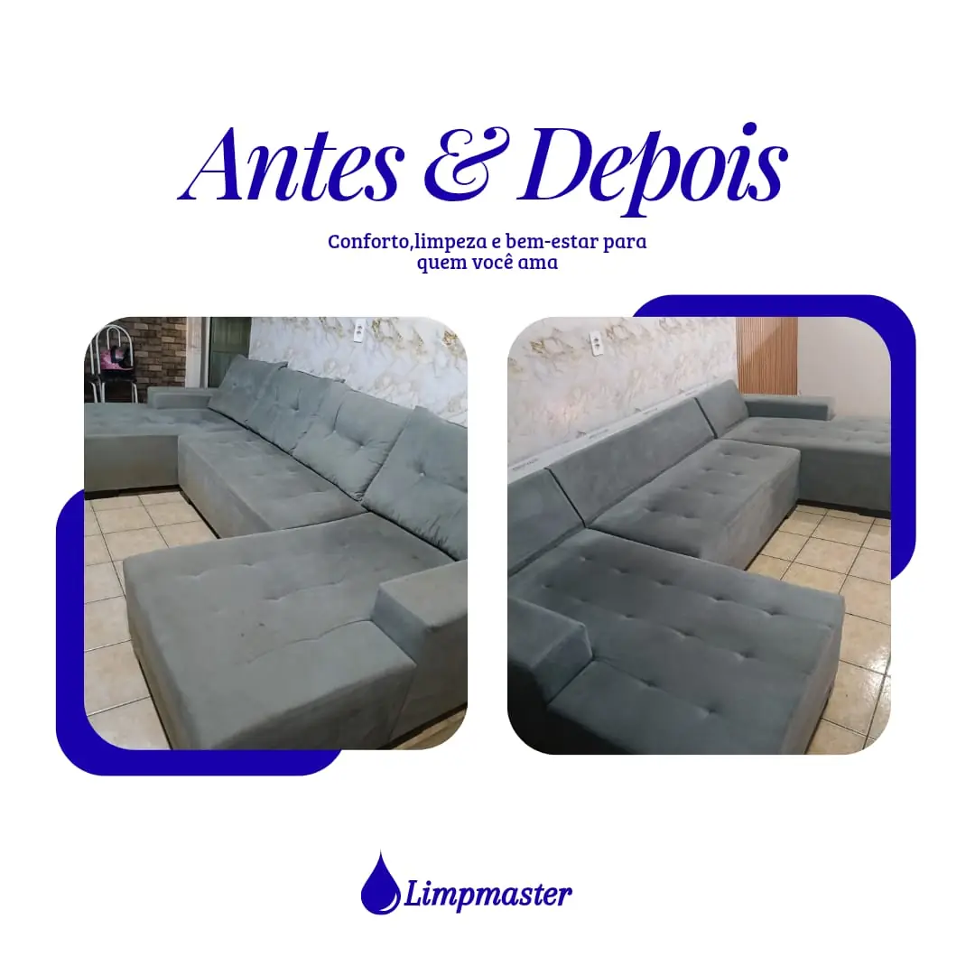 Antes e depois — sofá limpo e revitalizado
