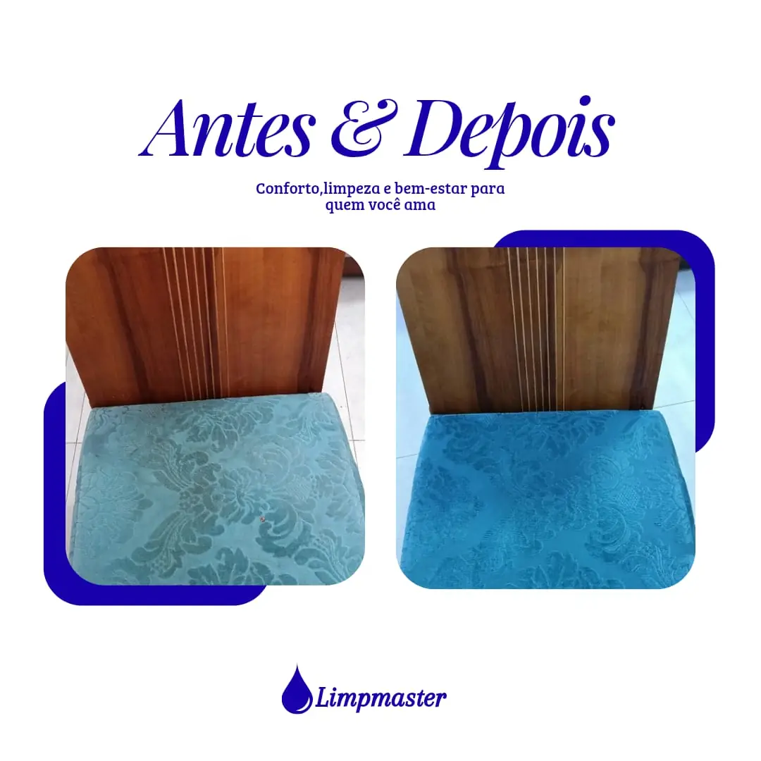 Antes e depois — higienização de estofado LimpMaster